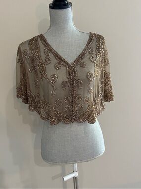 Vintage Sequin Beaded Evening Cape 1920s Flapper Shawl Wraps